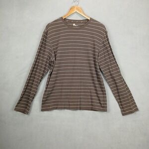 Gap T-Shirt Womens Medium Brown Gray Stripes Knit Cotton Crew Neck Everyday Wear